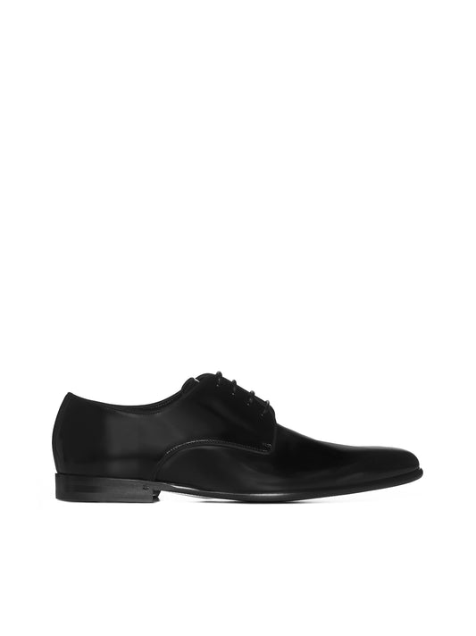 Black leather lace-up derby shoes