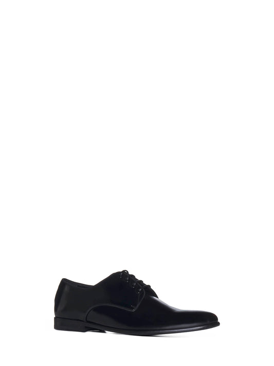 Black leather lace-up derby shoes