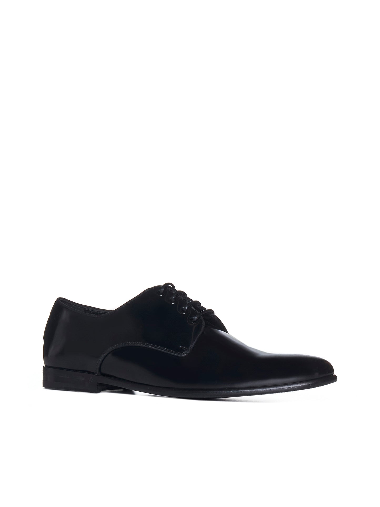 Black leather lace-up derby shoes