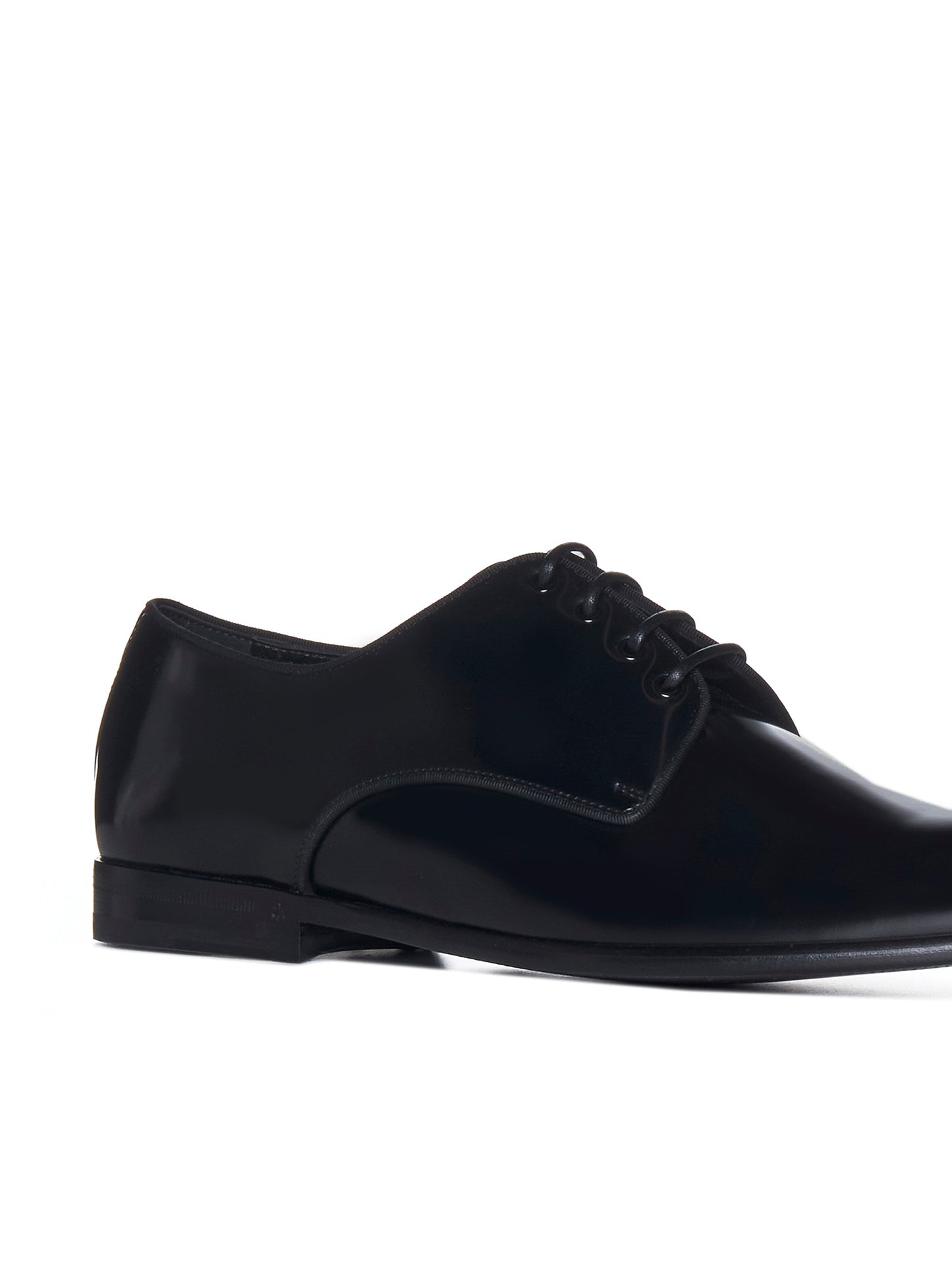 Black leather lace-up derby shoes