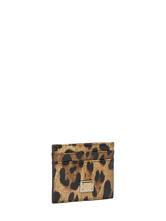 Card holder in glossy calf leather with leopard print