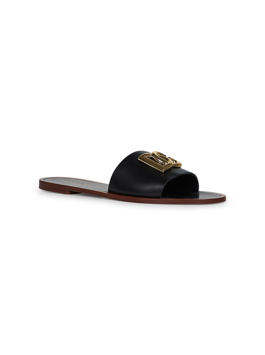 Black calf leather Bianca slides