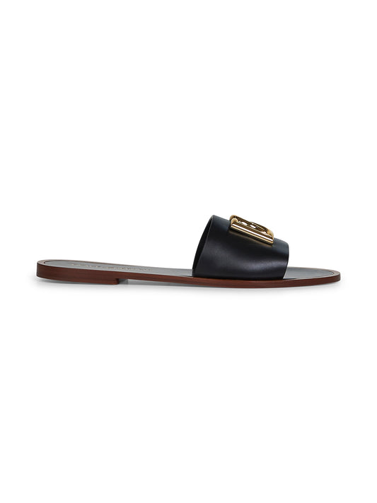 Black calf leather Bianca slides