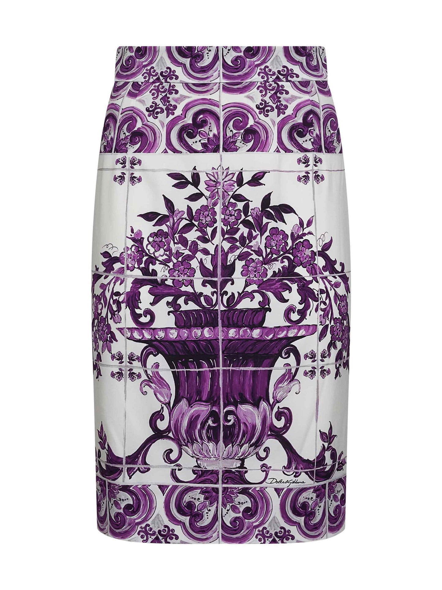 Maiolica print stretch silk skirt