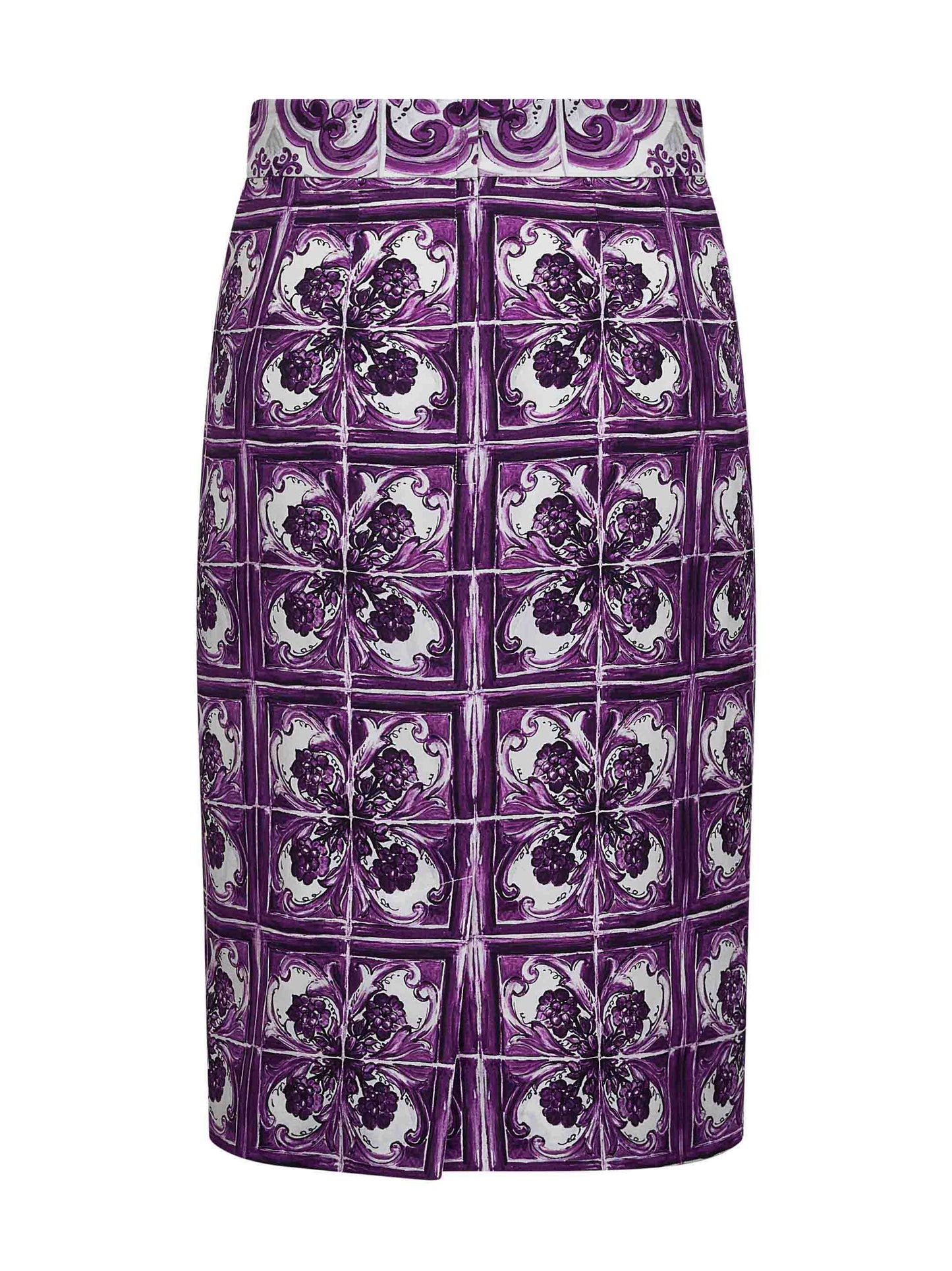 Maiolica print stretch silk skirt