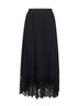 Black chiffon and lace pleated midi skirt