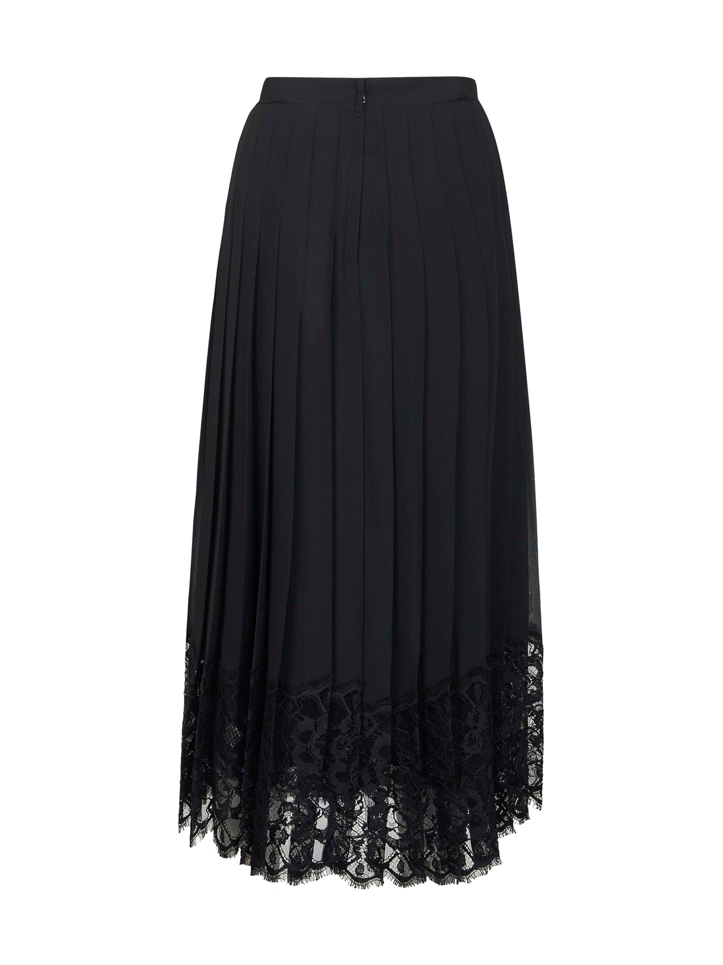 Black chiffon and lace pleated midi skirt