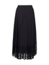 Black chiffon and lace pleated midi skirt