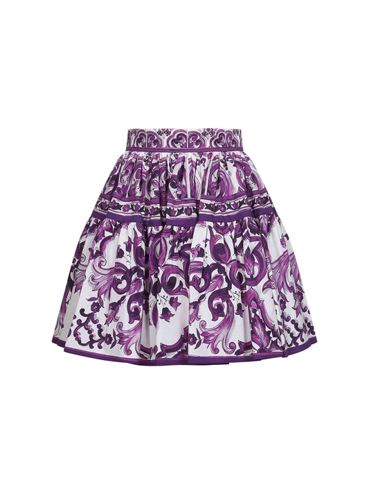 Maiolica print poplin mini skirt