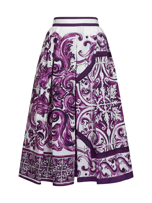 Maiolica mix print poplin pleated skirt