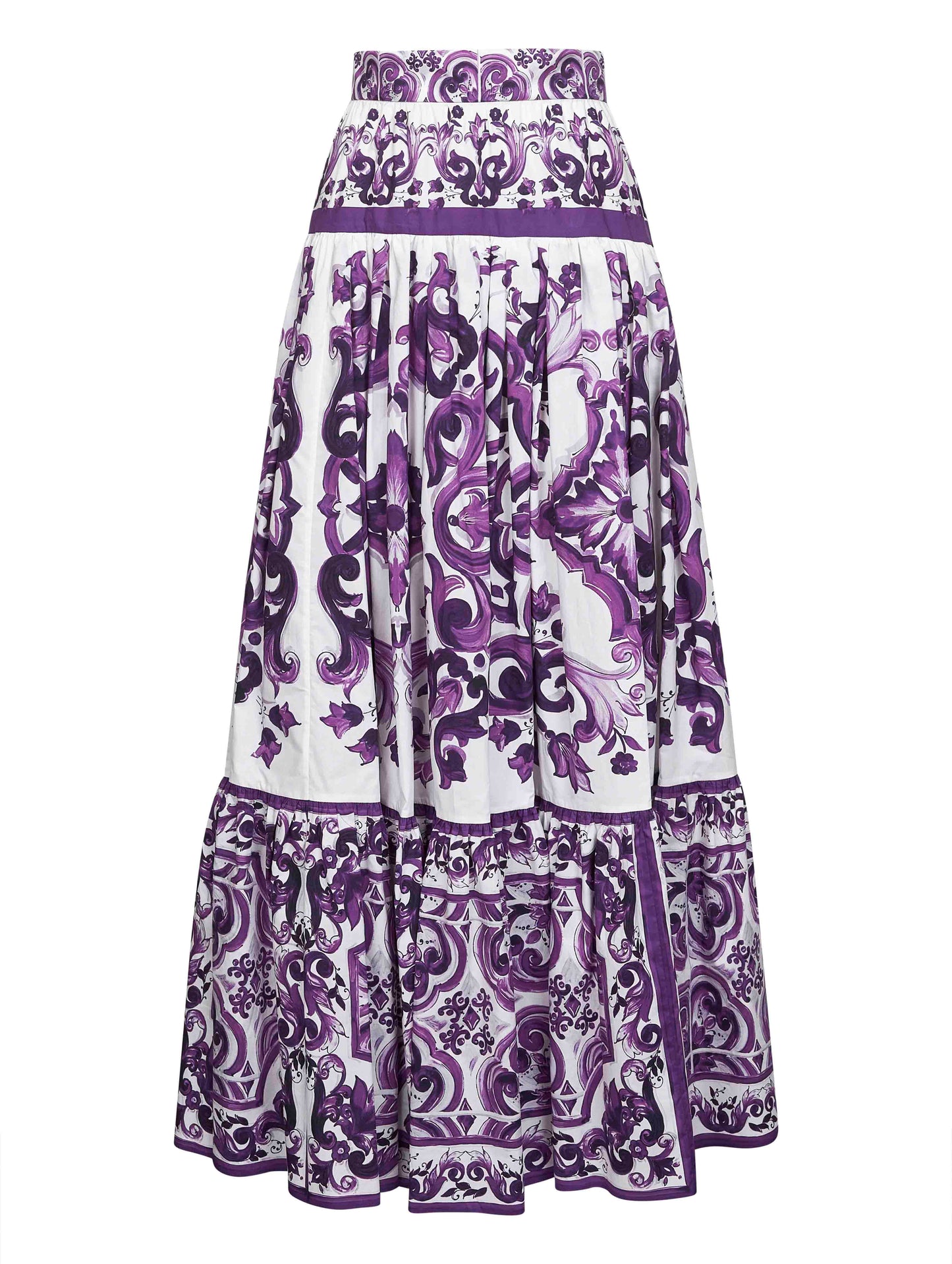 Maiolica print poplin long skirt
