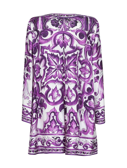 Maiolica print twill mini dress
