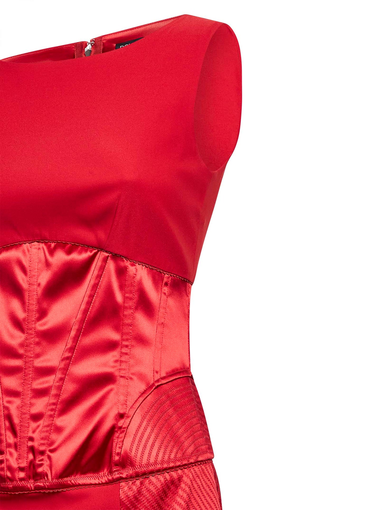 Abito longuette in raso e cady rosso