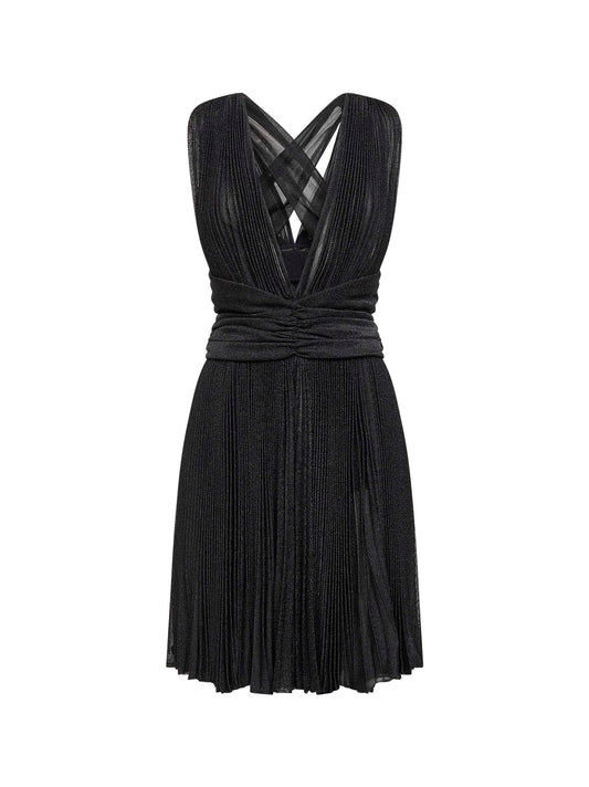 Miniabito plissé in rete lurex nera<BR/>