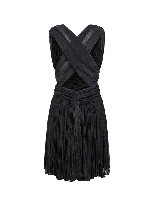 Miniabito plissé in rete lurex nera<BR/>