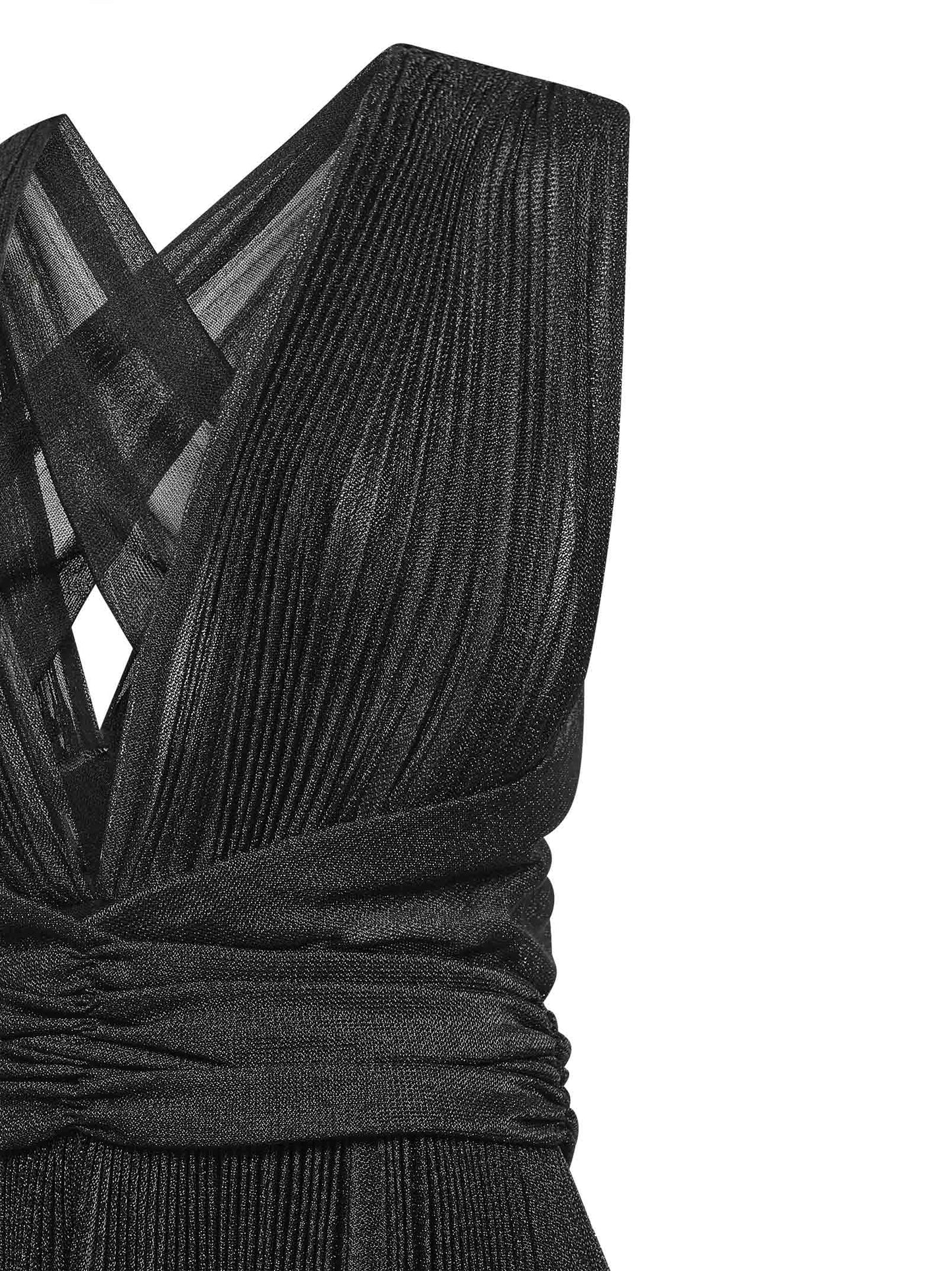 Miniabito plissé in rete lurex nera<BR/>