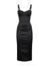 Black satin calf-lenght bustier dress