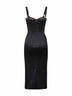 Black satin calf-lenght bustier dress