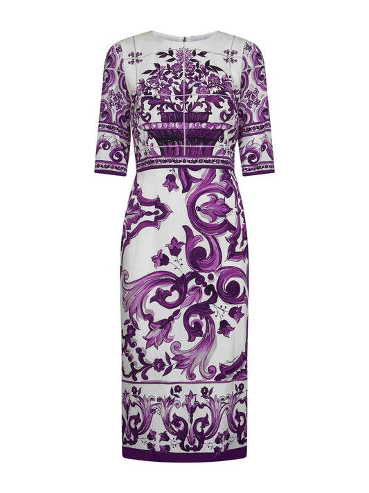 Maiolica print charmeuse midi dress