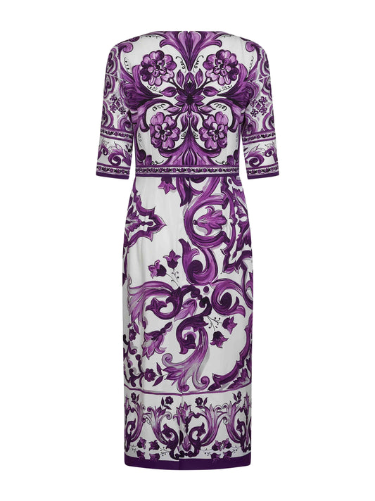 Maiolica print charmeuse midi dress
