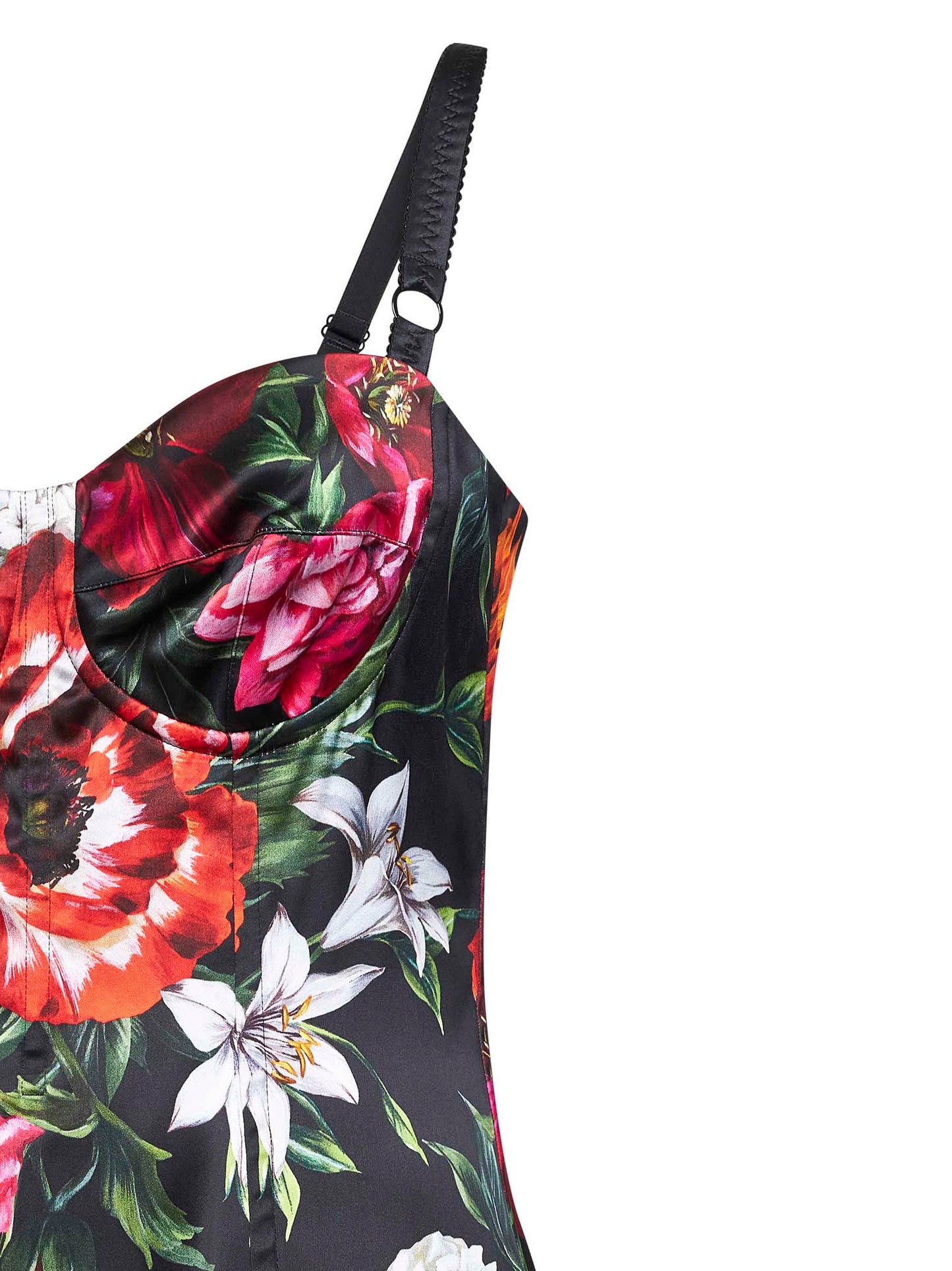 Abito longuette in raso stretch stampa fiori