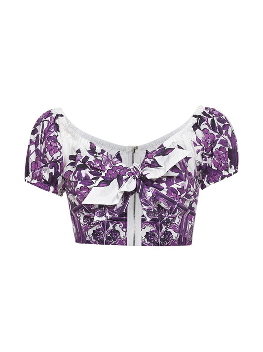 Maiolica print poplin top