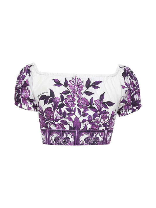 Maiolica print poplin top