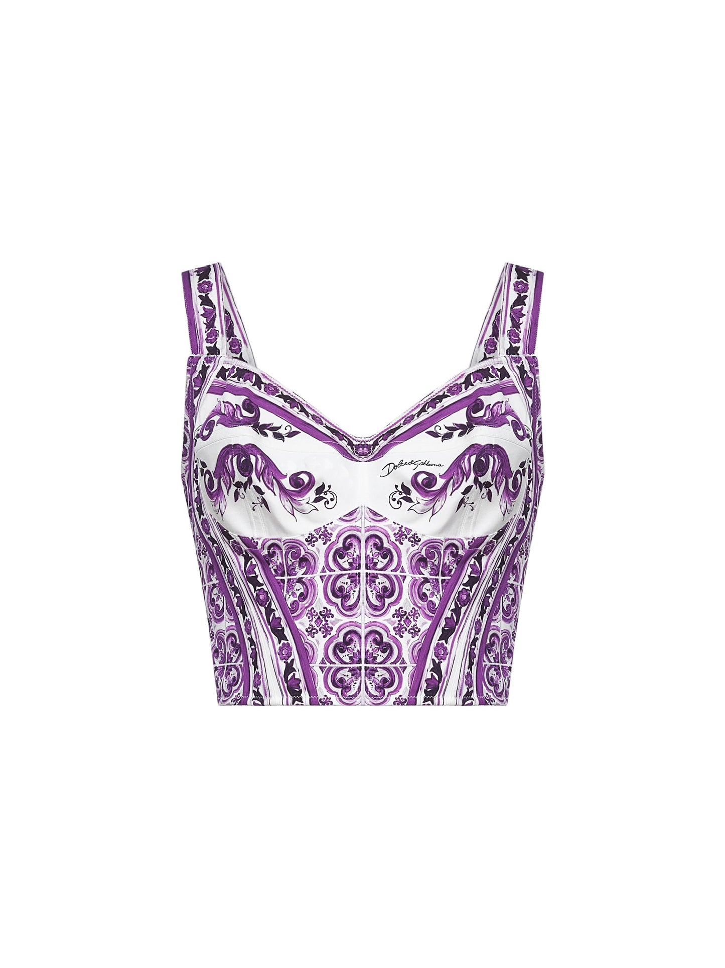 Maiolica print corset bustier top