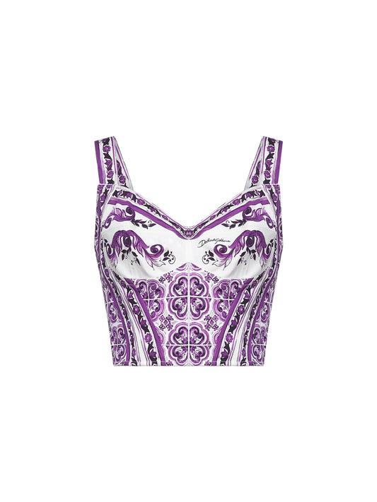 Maiolica print corset bustier top