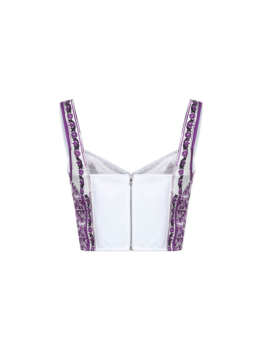Maiolica print corset bustier top