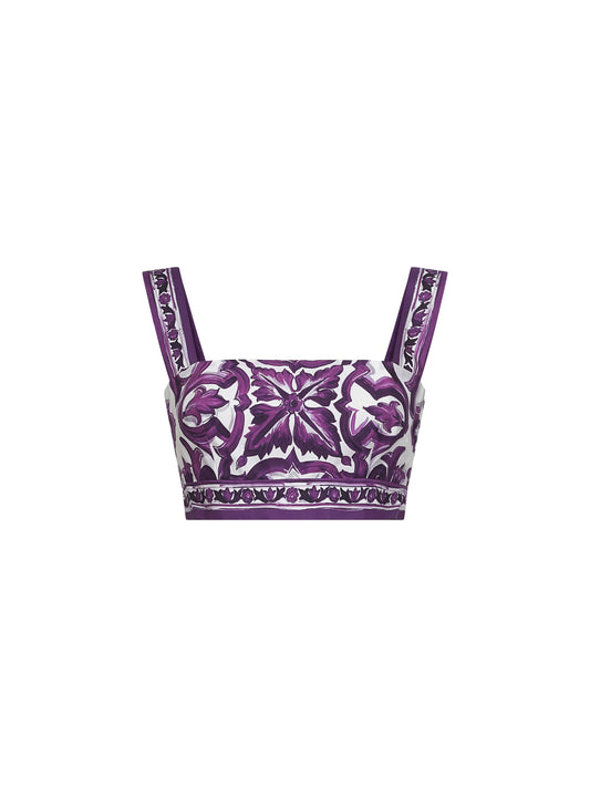 Maiolica print poplin bralette top