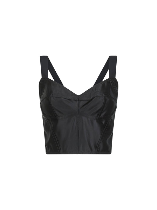 Black charmeuse corset bustier top