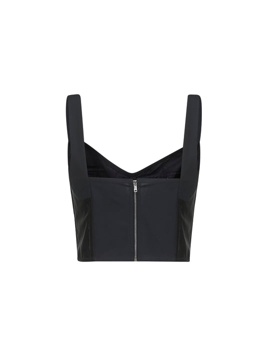 Black charmeuse corset bustier top