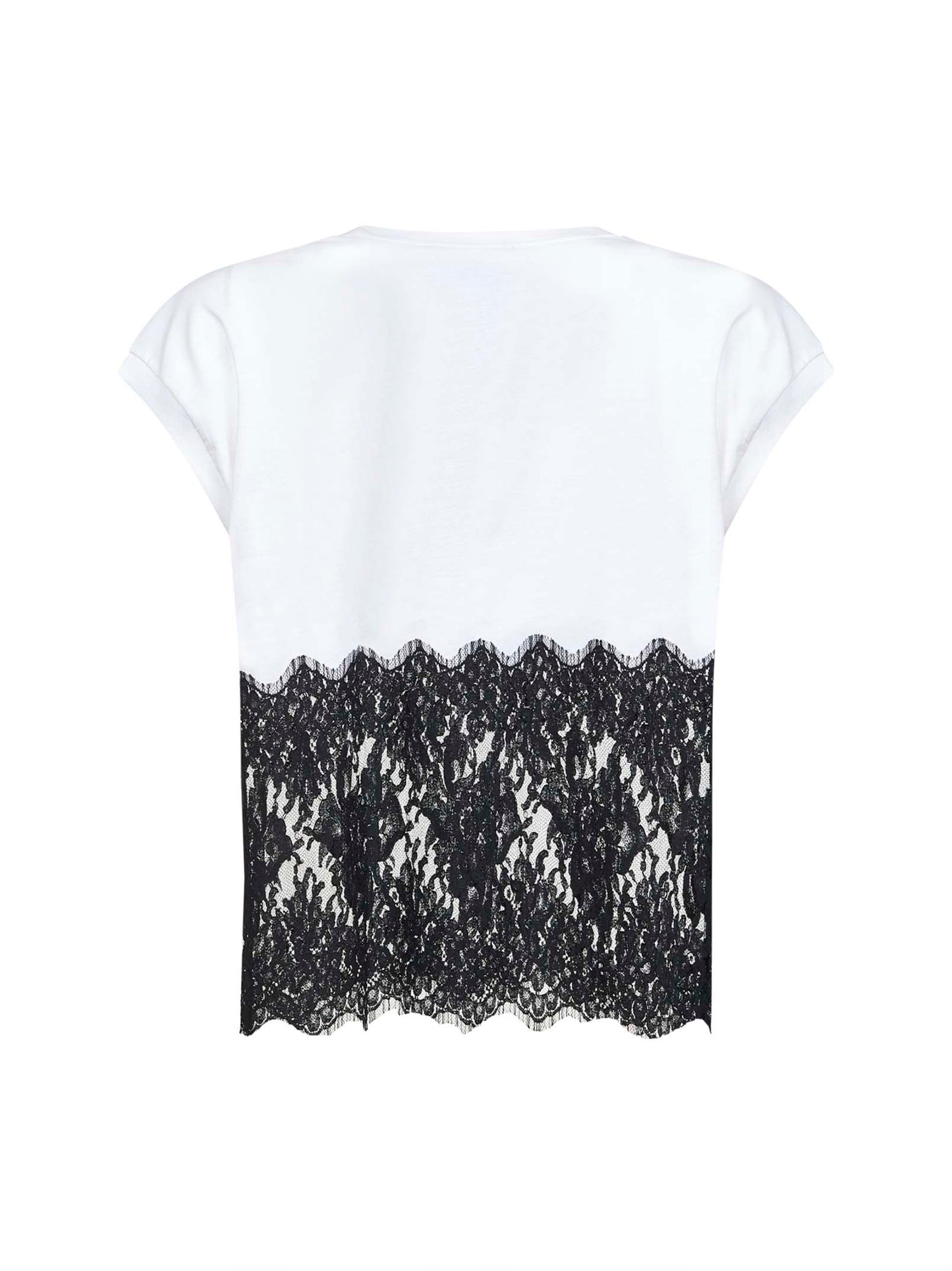 White jersey T-shirt with lace detail