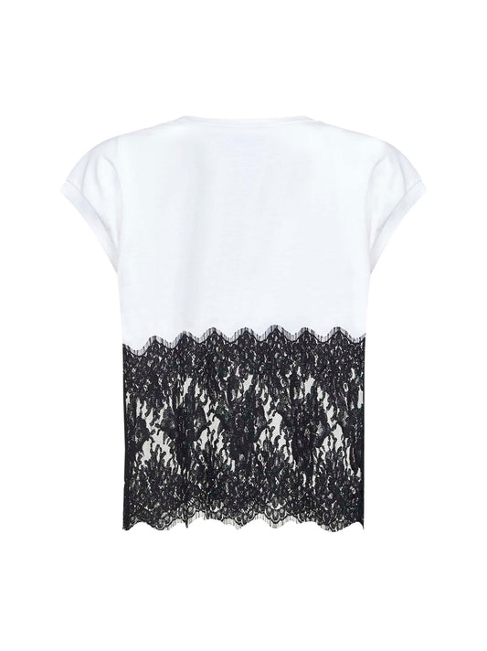 White jersey T-shirt with lace detail