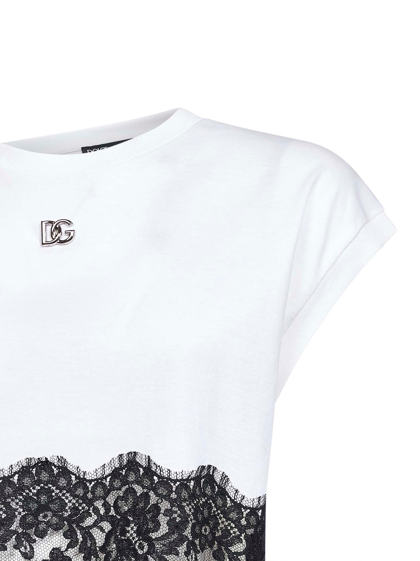 White jersey T-shirt with lace detail