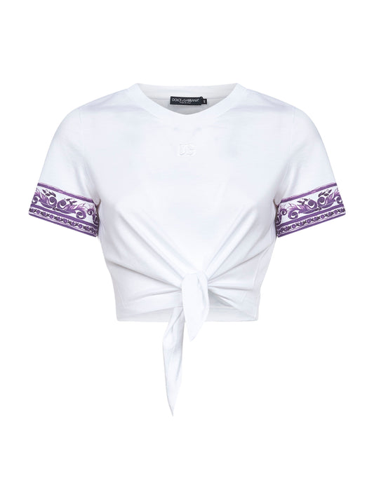 White cotton tie-front T-Shirt