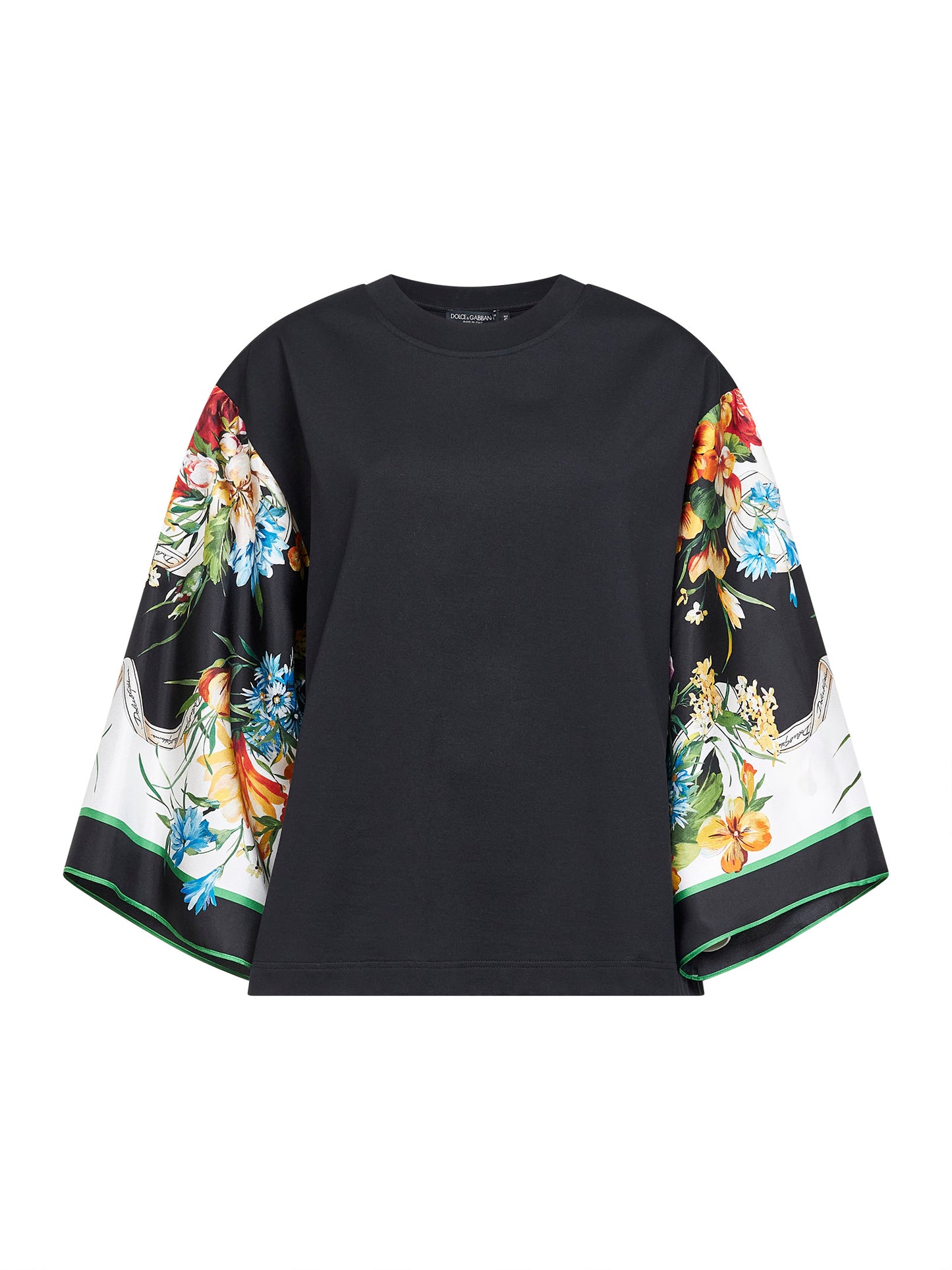Black jersey T-shirt with printed scarf sleeve