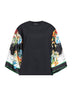 Black jersey T-shirt with printed scarf sleeve
