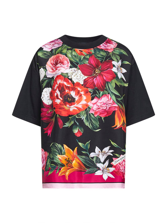 Black jersey T-shirt with printed scarf insert