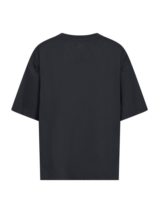 Black jersey T-shirt with printed scarf insert
