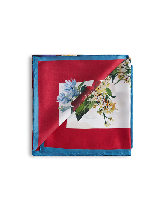 Flower bouquet print silk twill scarf