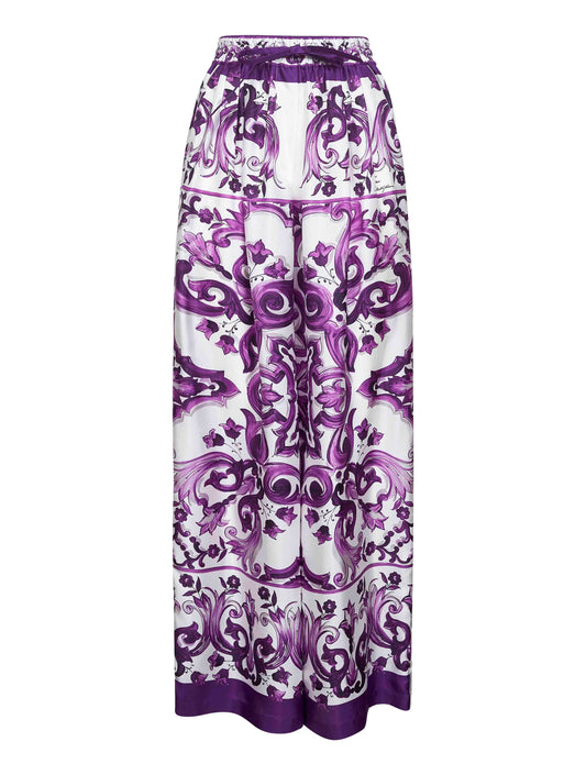 Maiolica print twill trousers