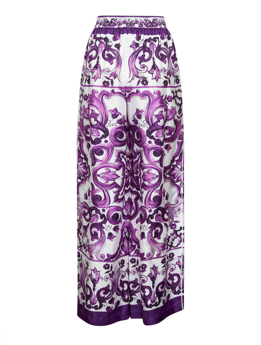 Maiolica print twill trousers
