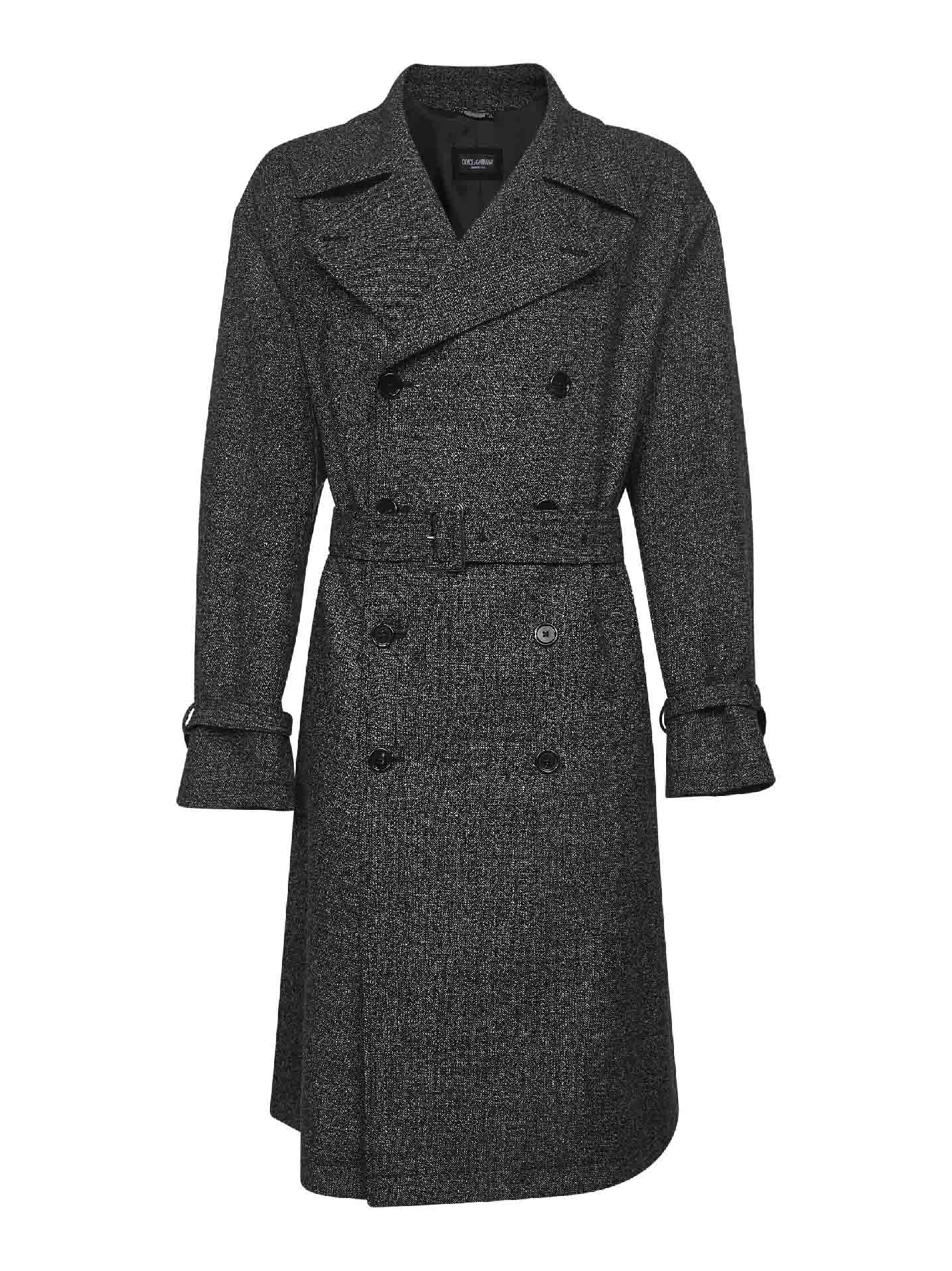 Grey dotted wool double-breasted trench coat