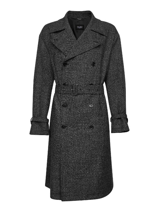 Grey dotted wool double-breasted trench coat