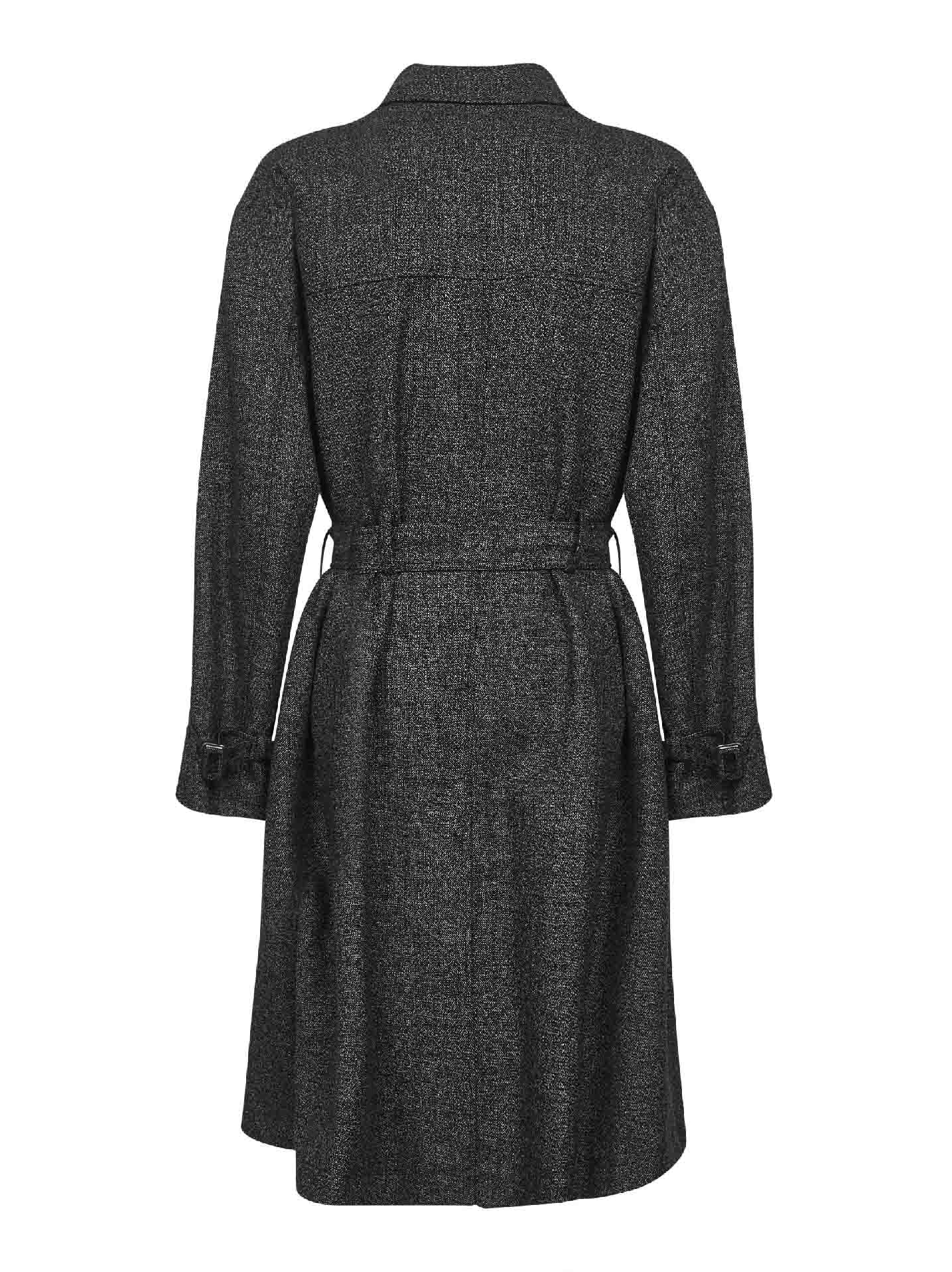 Grey dotted wool double-breasted trench coat