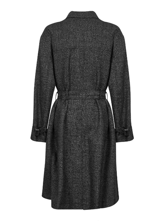 Grey dotted wool double-breasted trench coat