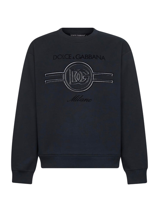 Blue jersey embroidered sweatshirt<BR/>