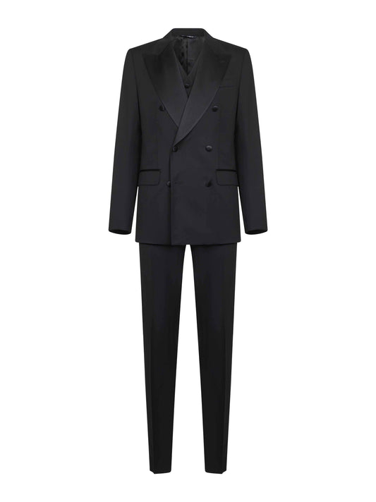 Black wool and silk three-piece tuxedo suit